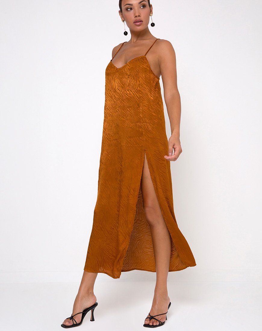 Batis Maxi Dress in Satin Zebra Golden Coral sold by Motel Rocks product image thumbnail 3