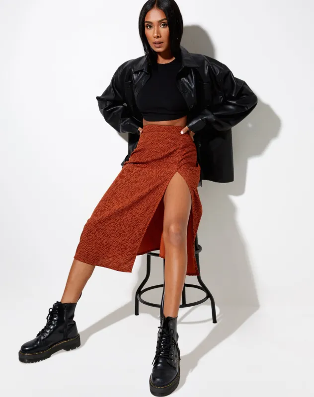 Saika Midi Skirt in Mini Croc Brown sold by Motel Rocks