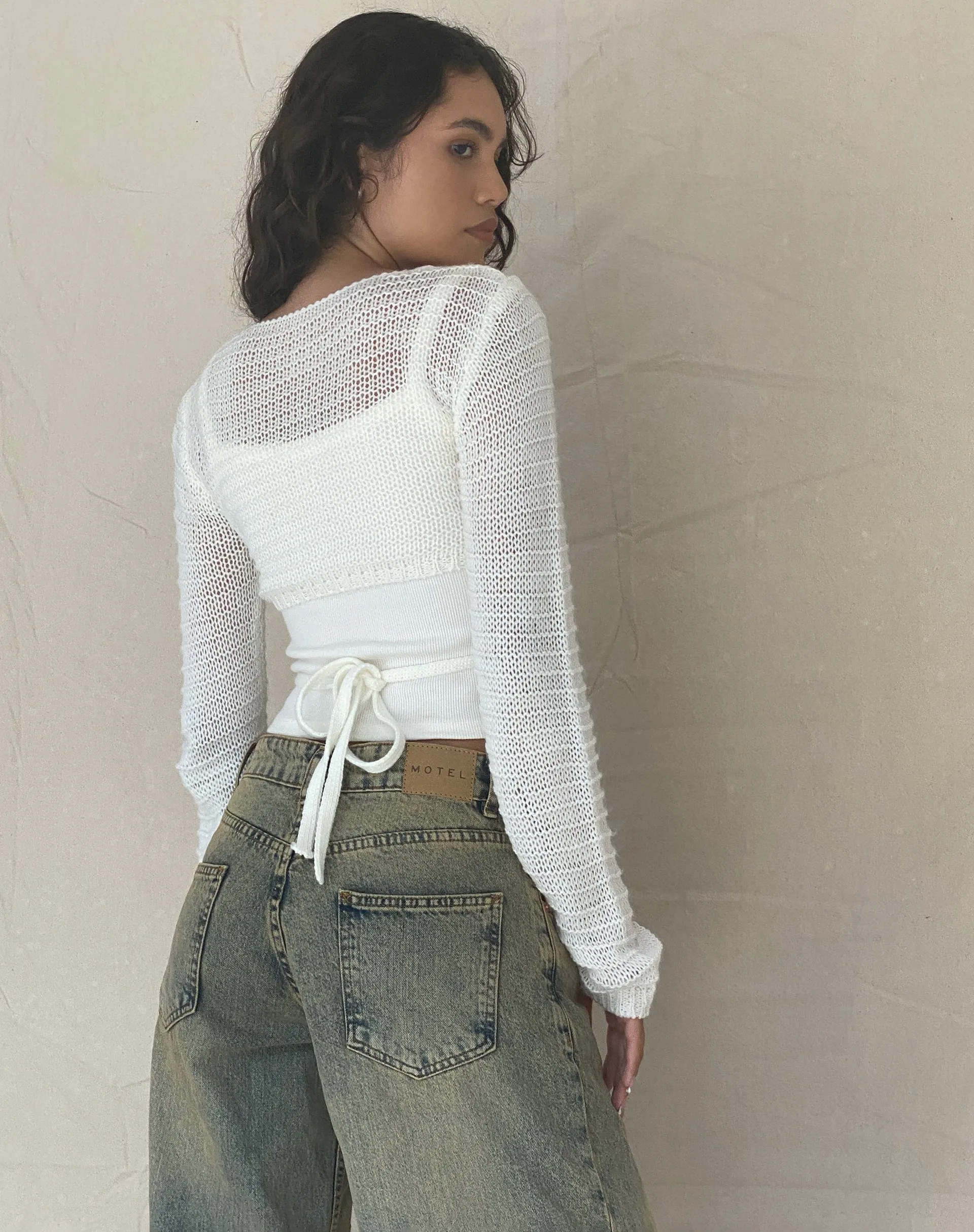 Nocta Long Sleeve Crop Top in Weave Knit Ivory sold by Motel Rocks product image thumbnail 4