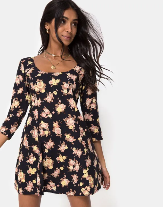 Camosa Swing Dress in Antique Rose Black sold by Motel Rocks