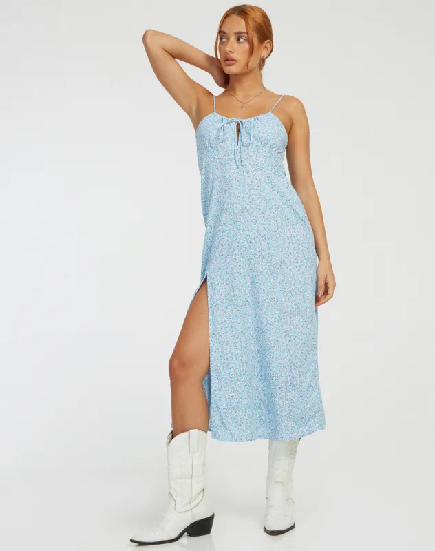 Cypress Midi Dress in Ditsy Rose Blue sold by Motel Rocks