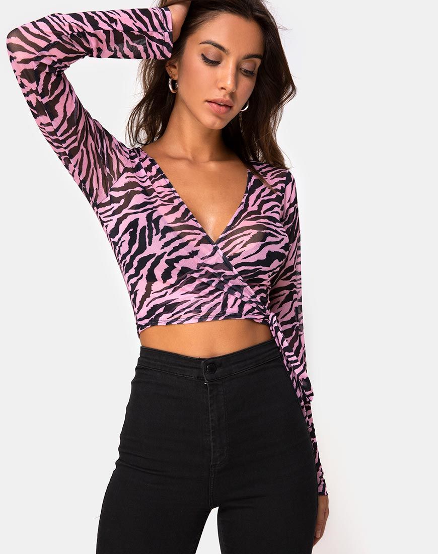 Kayak Wrap Top in Blush Zebra Mesh sold by Motel Rocks