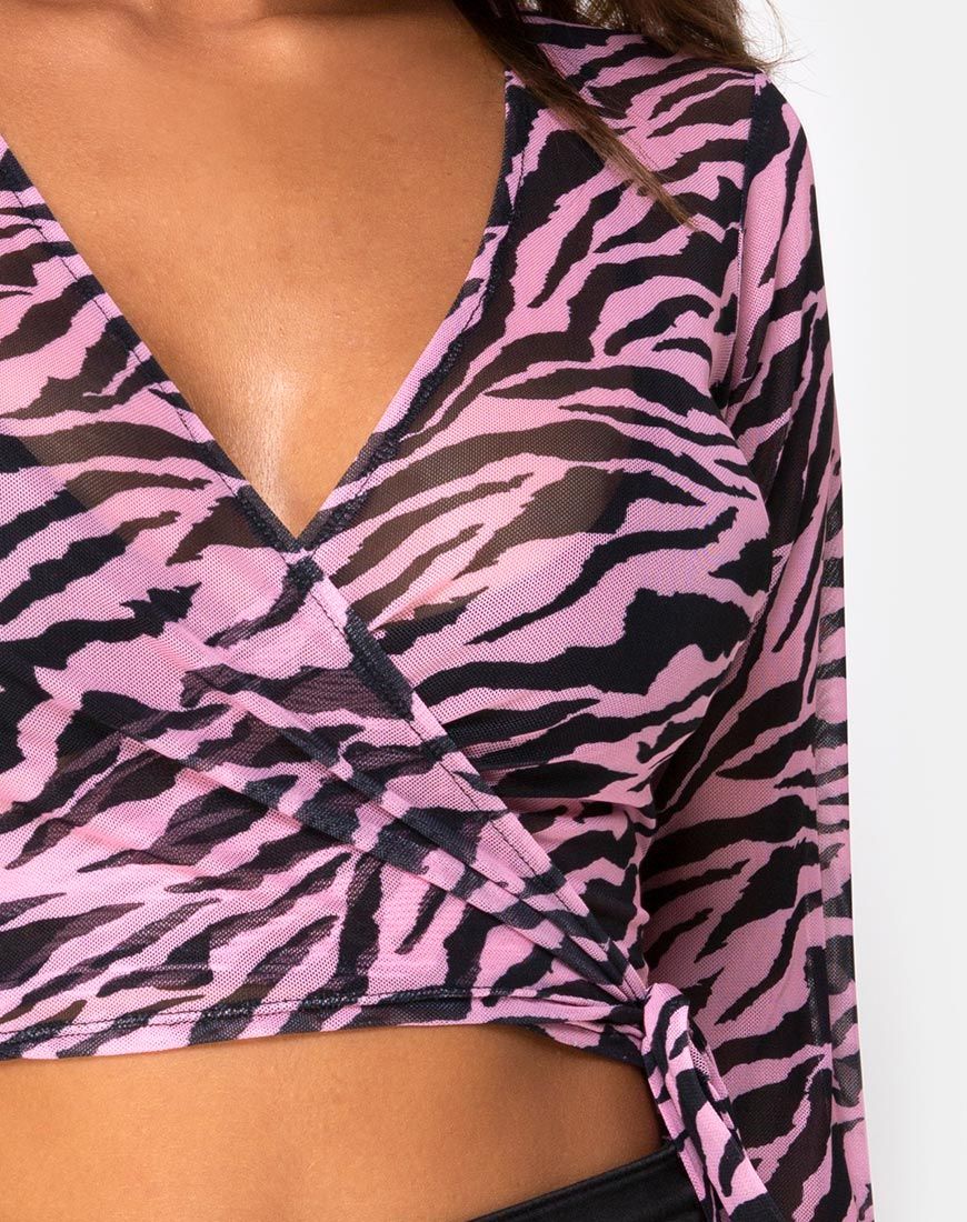 Kayak Wrap Top in Blush Zebra Mesh sold by Motel Rocks product image thumbnail 5
