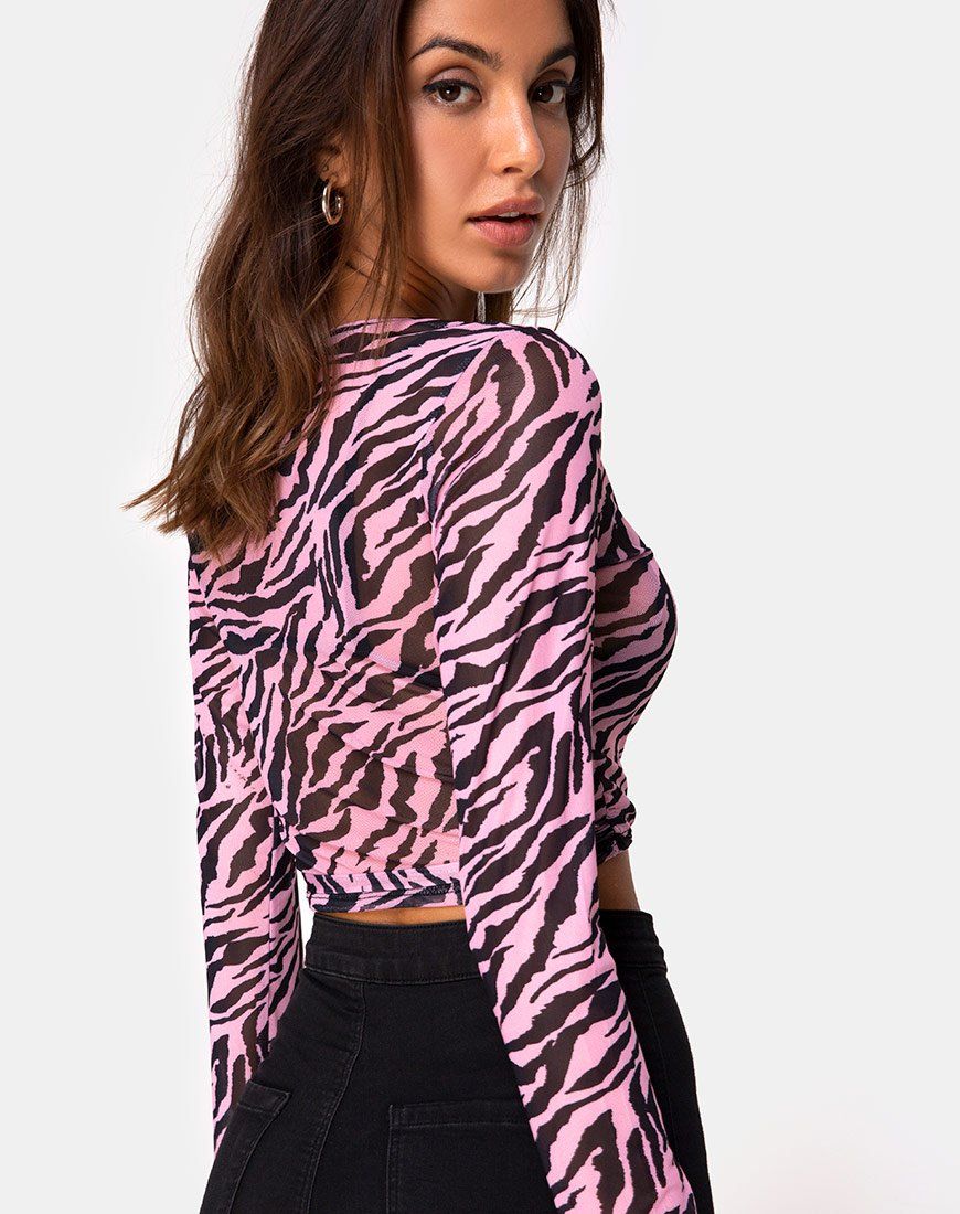 Kayak Wrap Top in Blush Zebra Mesh sold by Motel Rocks product image thumbnail 2