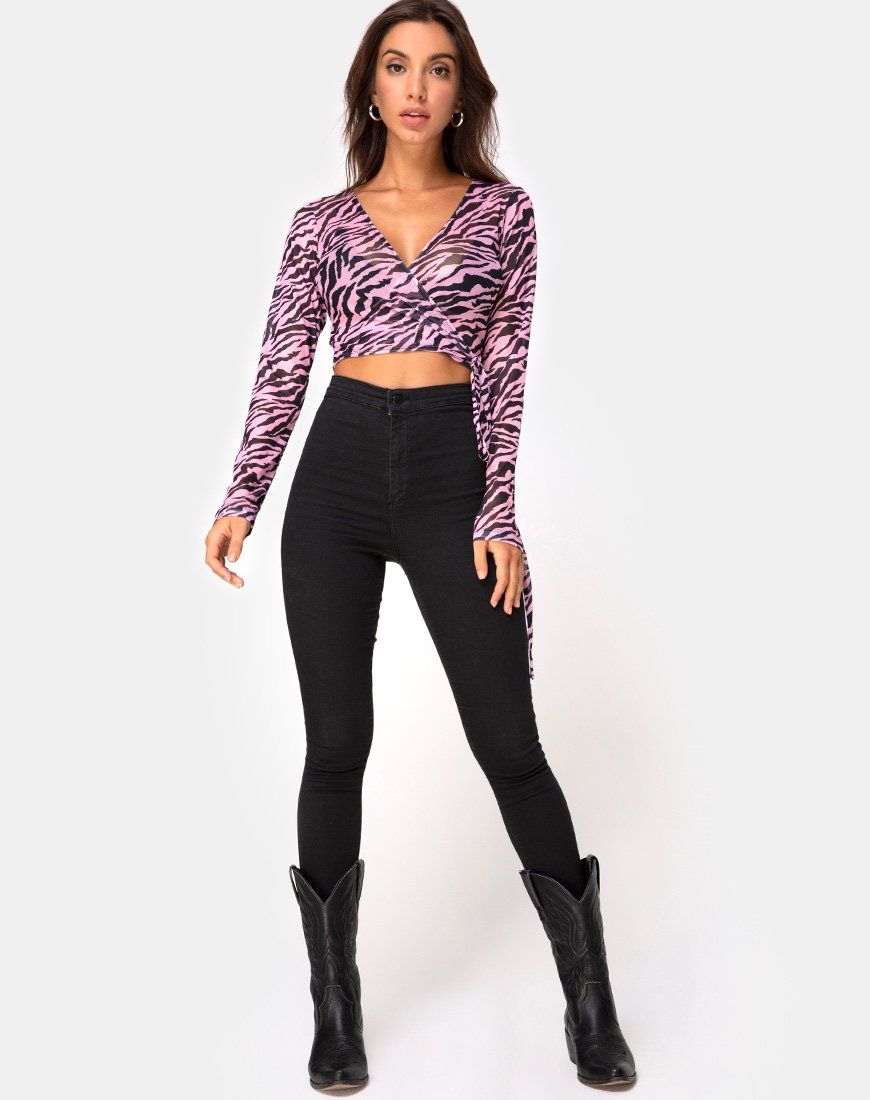 Kayak Wrap Top in Blush Zebra Mesh sold by Motel Rocks product image thumbnail 3