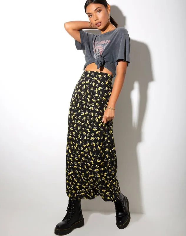 Sayan Maxi Skirt in Buttercup Black and Yellow sold by Motel Rocks