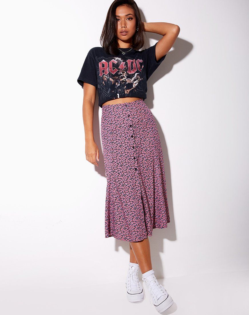 Sanya Midi Skirt in Floral Fun Pink sold by Motel Rocks product image thumbnail 3