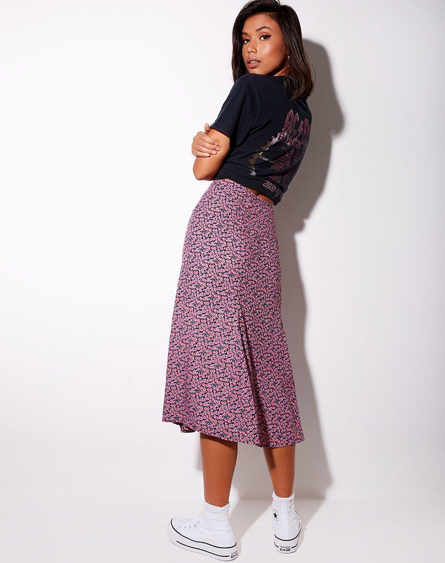 Sanya Midi Skirt in Floral Fun Pink sold by Motel Rocks product image thumbnail 4
