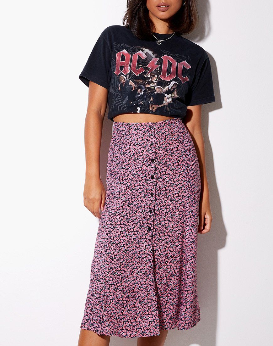 Sanya Midi Skirt in Floral Fun Pink sold by Motel Rocks