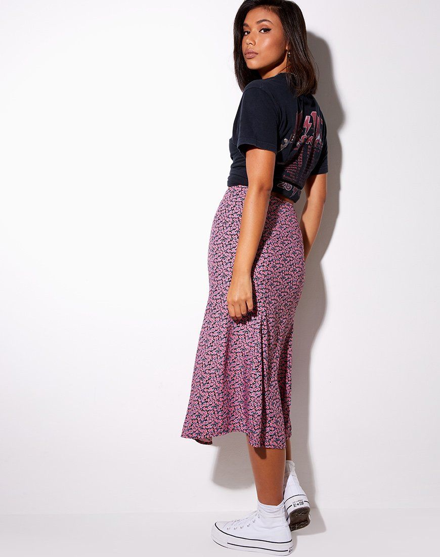 Sanya Midi Skirt in Floral Fun Pink sold by Motel Rocks product image thumbnail 2