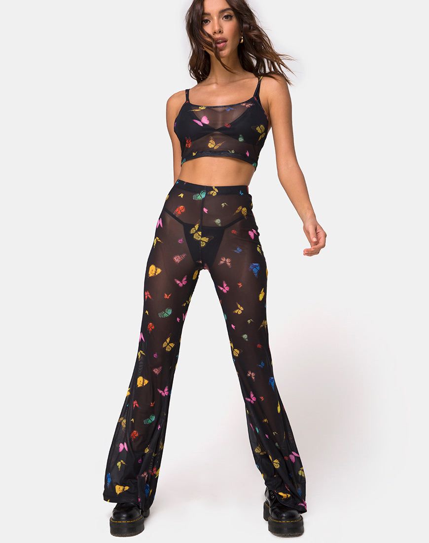 Herlom Flare Trouser in Mesh Black Butterfly sold by Motel Rocks product image thumbnail 3