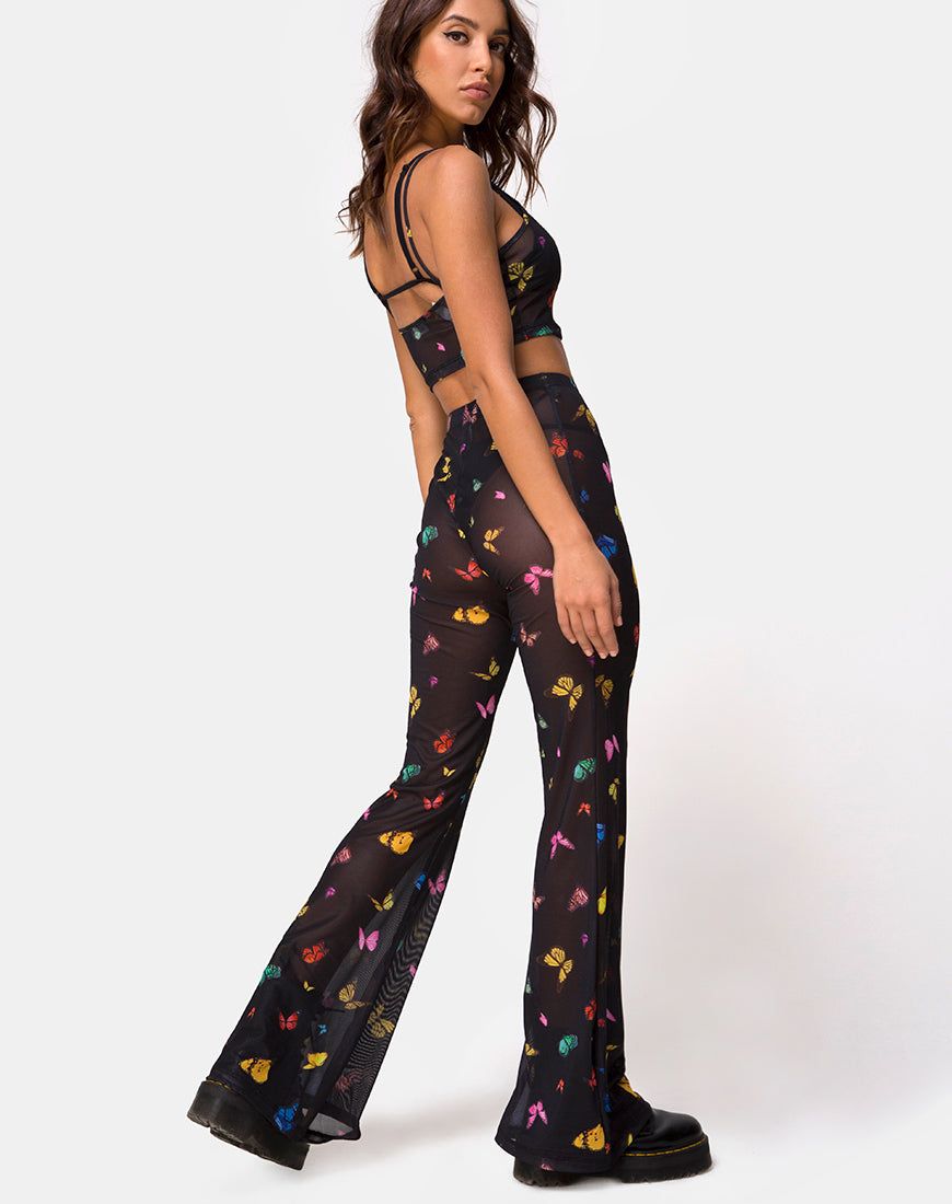 Herlom Flare Trouser in Mesh Black Butterfly sold by Motel Rocks product image thumbnail 2