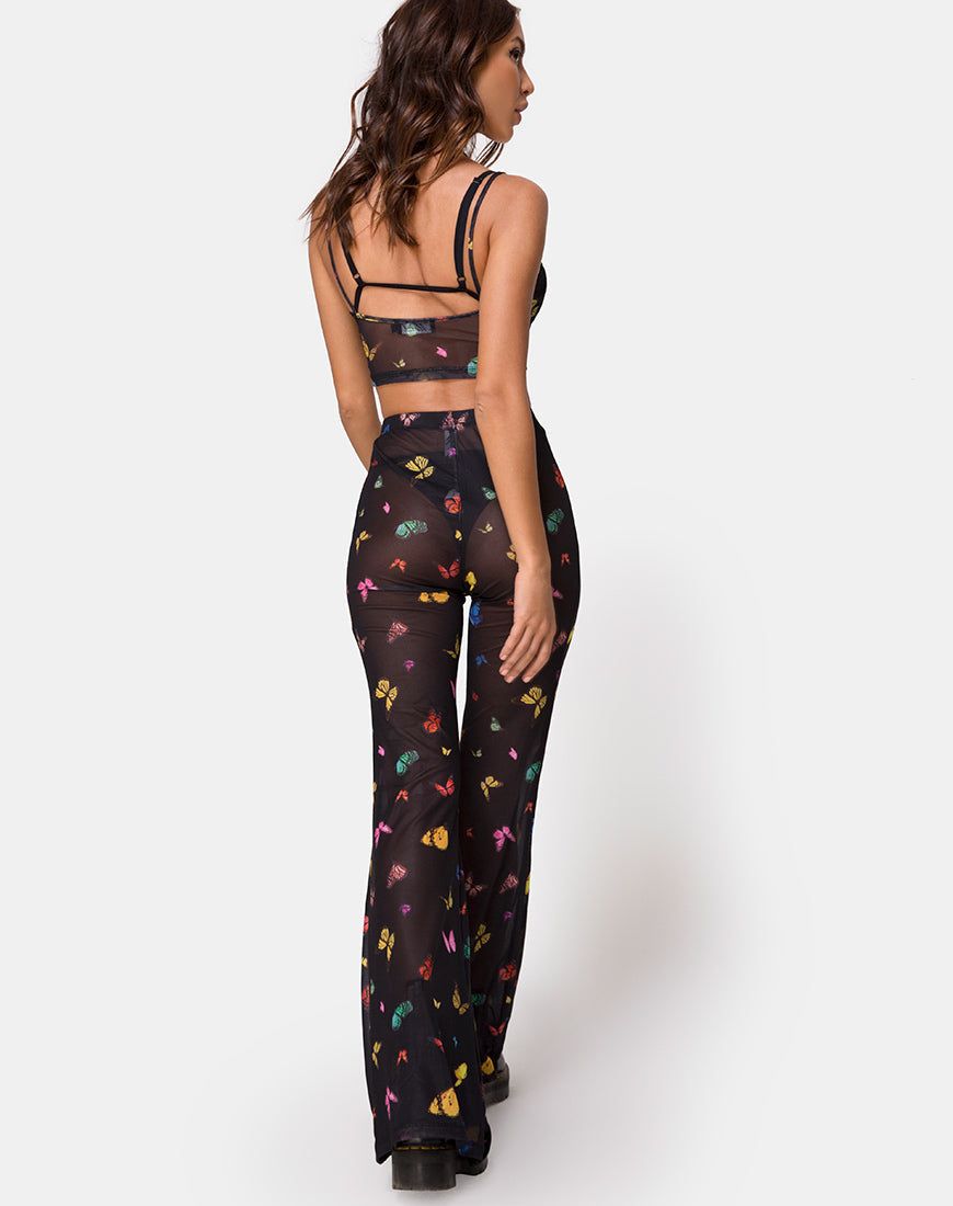 Herlom Flare Trouser in Mesh Black Butterfly sold by Motel Rocks product image thumbnail 4