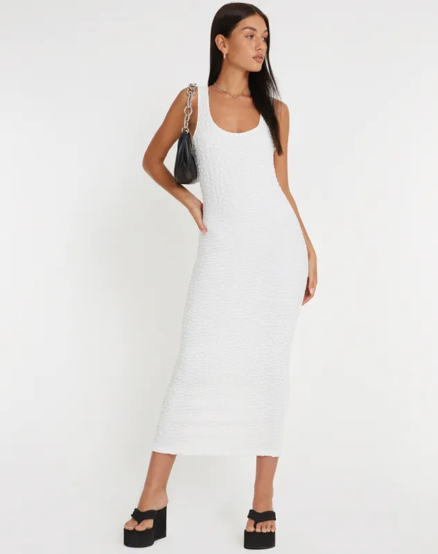Roski Textured Midi Dress in White sold by Motel Rocks