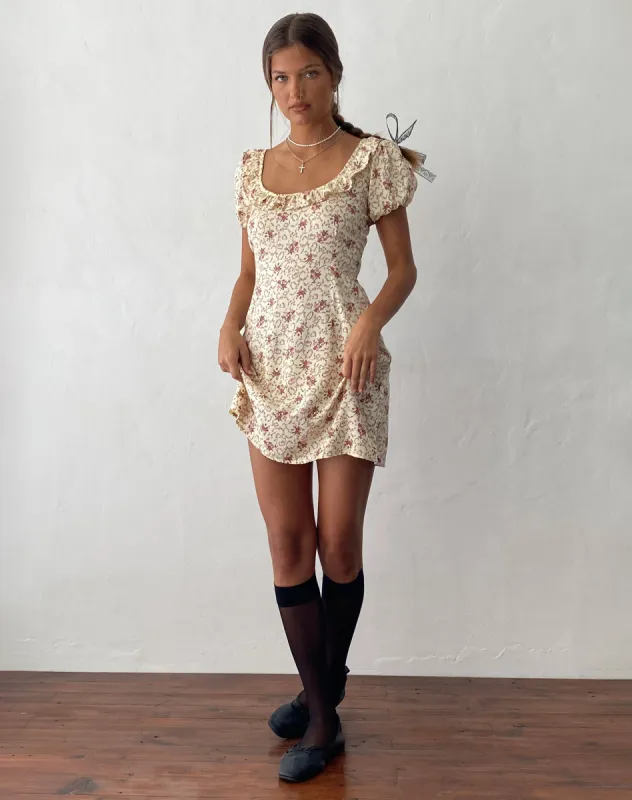Sasyana Mini Dress in Flower Chain Cream sold by Motel Rocks