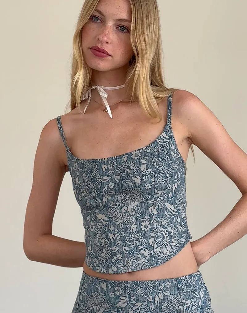Jatemi Corset Top in Blue Ornate Print sold by Motel Rocks product image thumbnail 2