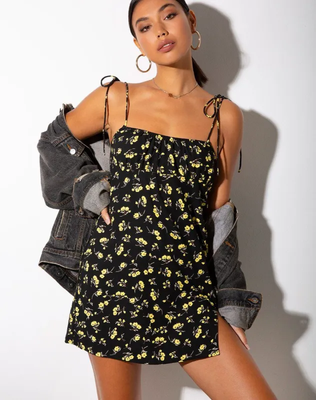 Adara Slip Dress in Buttercup Black and Yellow sold by Motel Rocks