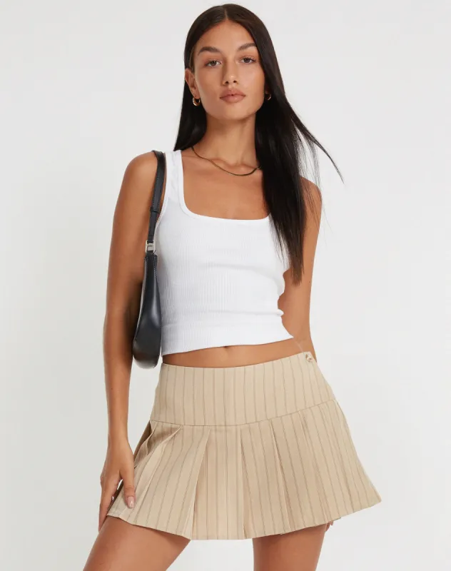 Casini Pleated Micro Skirt in Cream Stripe sold by Motel Rocks