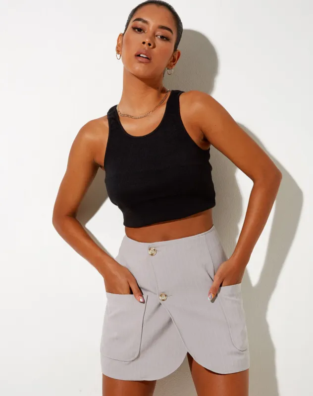 Morica Mini Skirt in Pinstripe Silver Grey sold by Motel Rocks