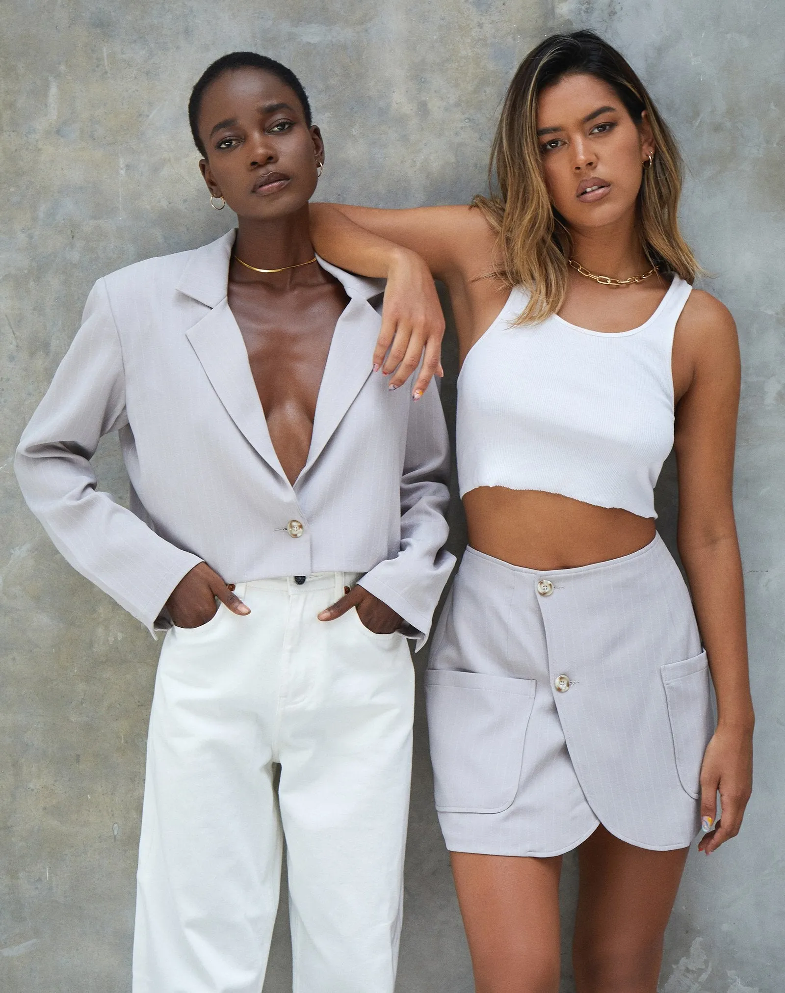 Morica Mini Skirt in Pinstripe Silver Grey sold by Motel Rocks product image thumbnail 2