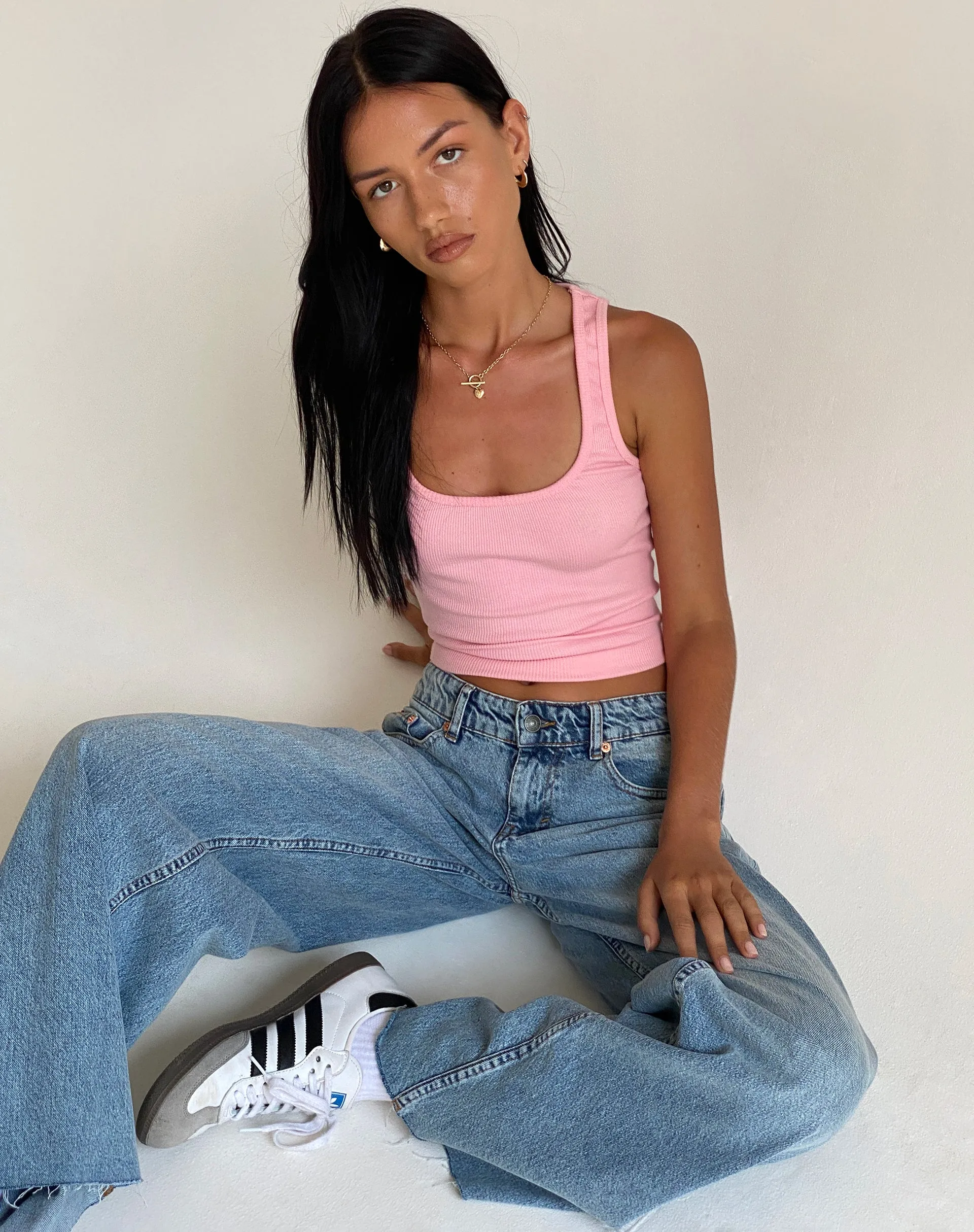 Roxe Ribbed Vest Top in Ballet Pink sold by Motel Rocks