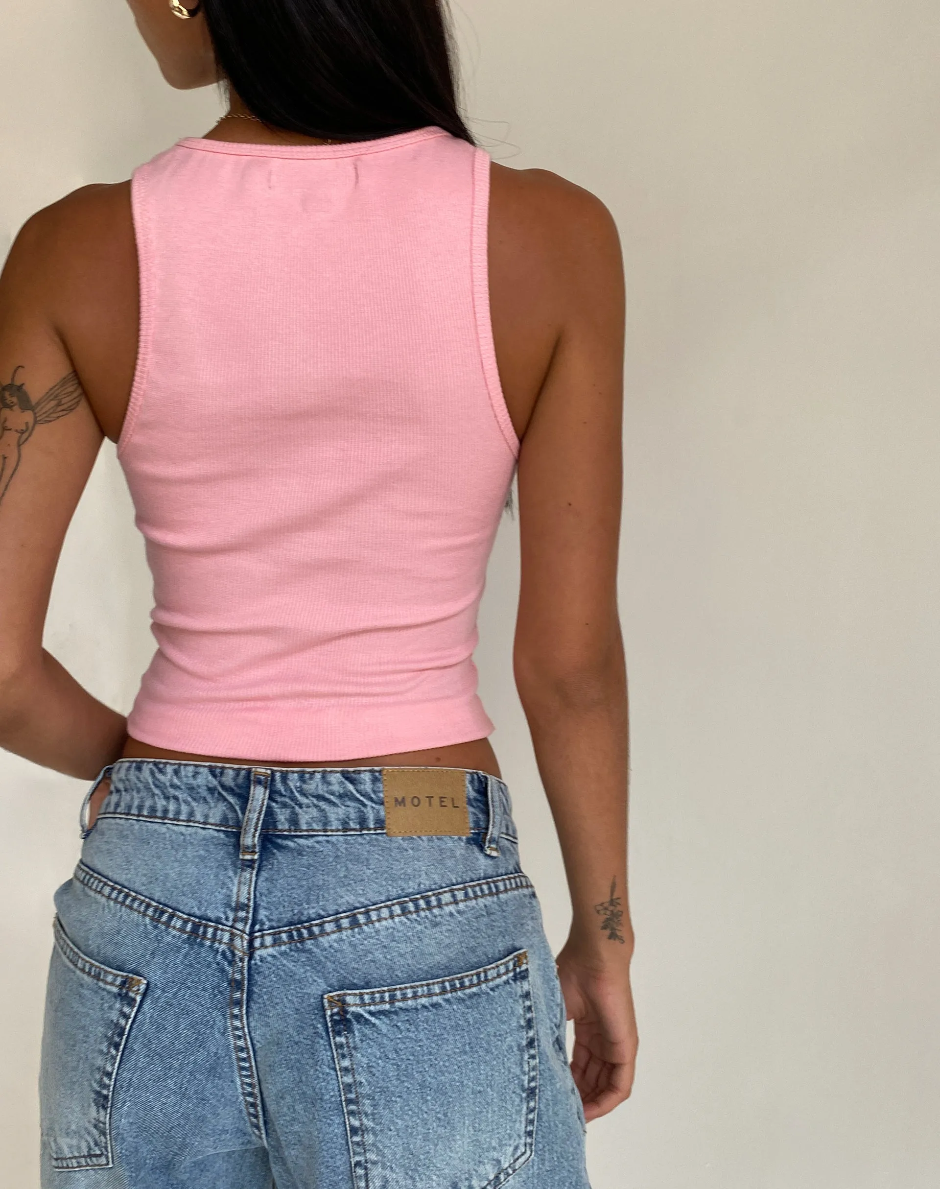 Roxe Ribbed Vest Top in Ballet Pink sold by Motel Rocks product image thumbnail 5