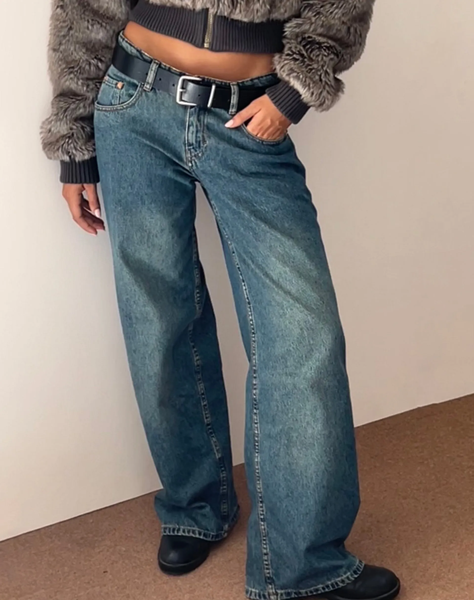 Roomy Extra Wide Low Rise Jeans in Brown Blue Acid sold by Motel Rocks product image thumbnail 4