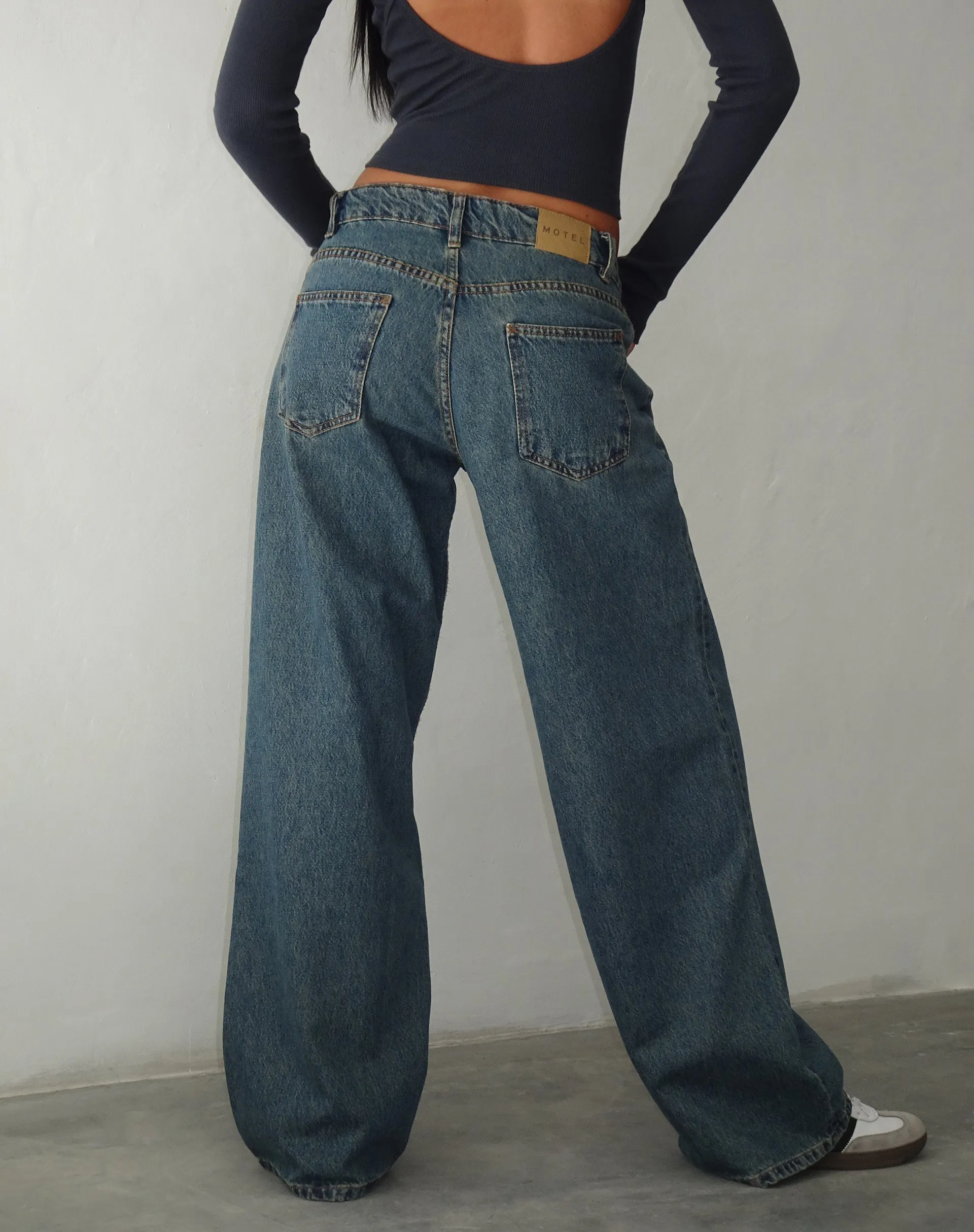 Roomy Extra Wide Low Rise Jeans in Brown Blue Acid sold by Motel Rocks product image thumbnail 2