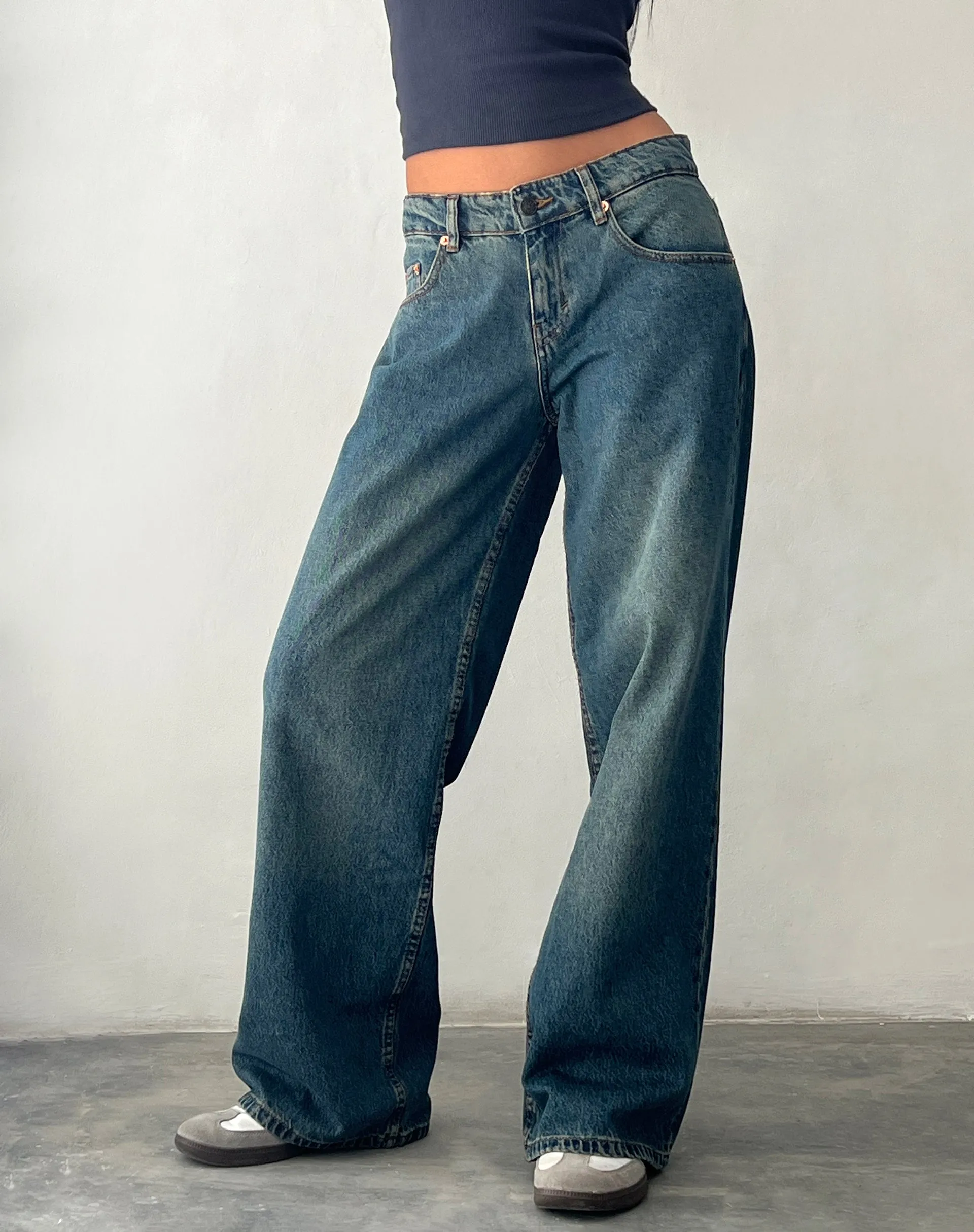 Roomy Extra Wide Low Rise Jeans in Brown Blue Acid sold by Motel Rocks