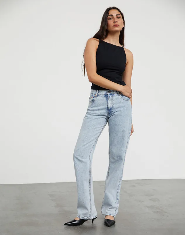 Mid Rise Slim Parallel Jeans in 80's Light Wash sold by Motel Rocks