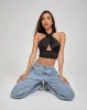Bailta Crop Top in Satin Black sold by Motel Rocks