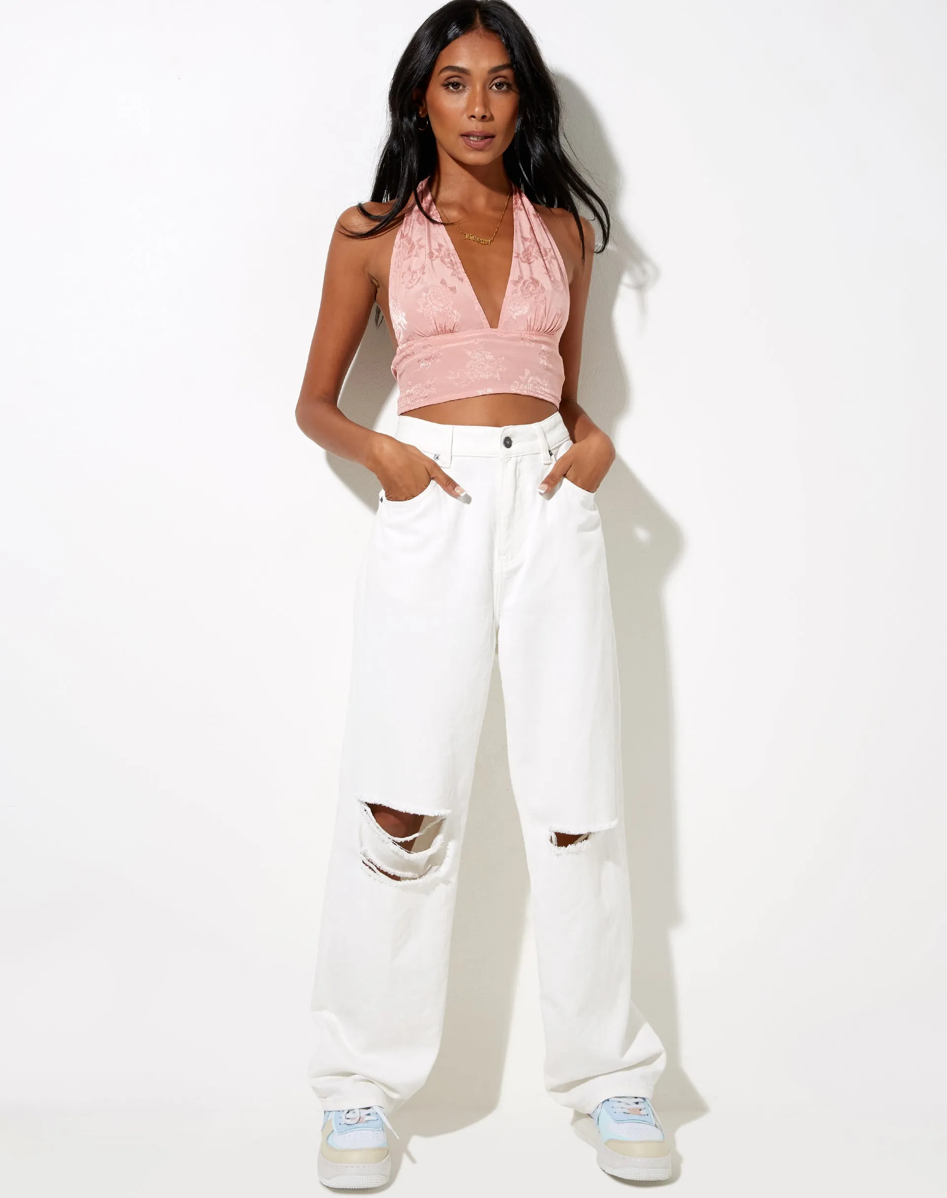Nanda Crop Top in Satin Rose Coral Blush sold by Motel Rocks product image thumbnail 4