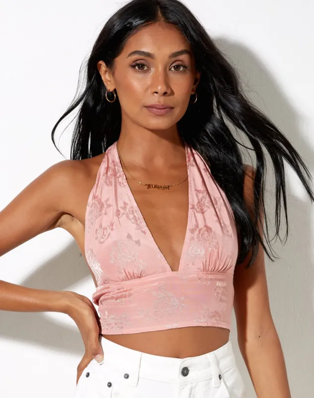 Nanda Crop Top in Satin Rose Coral Blush sold by Motel Rocks