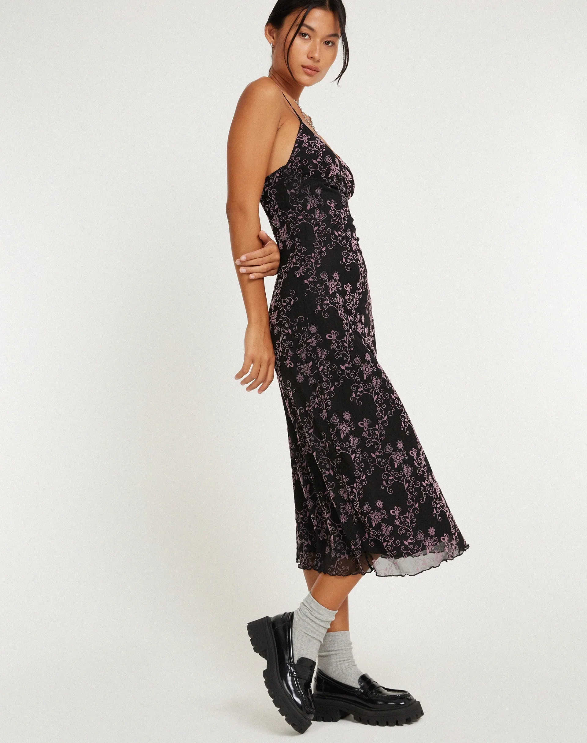 Cotina Midi Dress in Butterfly Vine Flock Black and Pink sold by Motel Rocks product image thumbnail 4