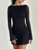 Sevila Long Sleeve Mini Dress in Regal Lace Black sold by Motel Rocks