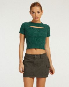 Morsche Cut Out Crop Top in Forest Green sold by Motel Rocks