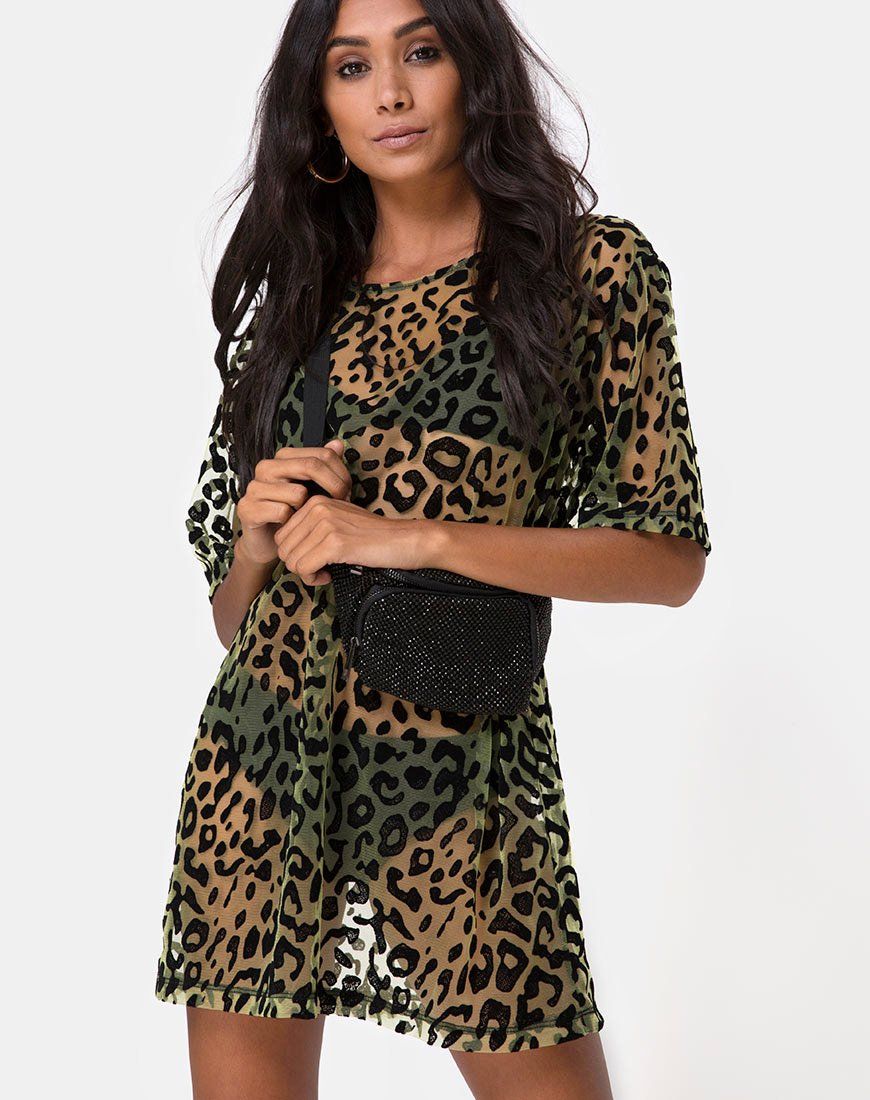 Harlow Dress in Lime Animal Flock sold by Motel Rocks