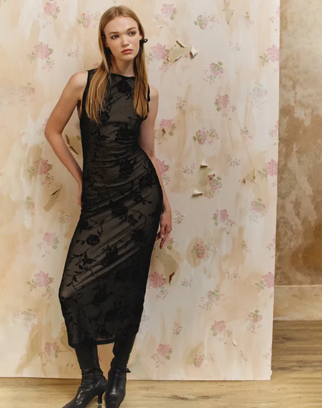 rose embroidered bodycon dress Rose Embroidered Bodycon Dress