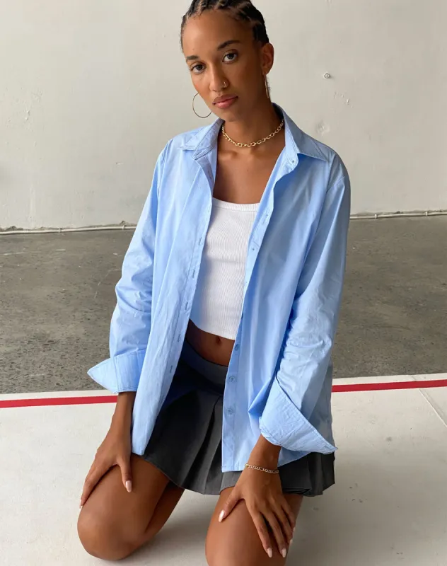 Mavis Button Up Shirt in Poplin Sky Blue sold by Motel Rocks
