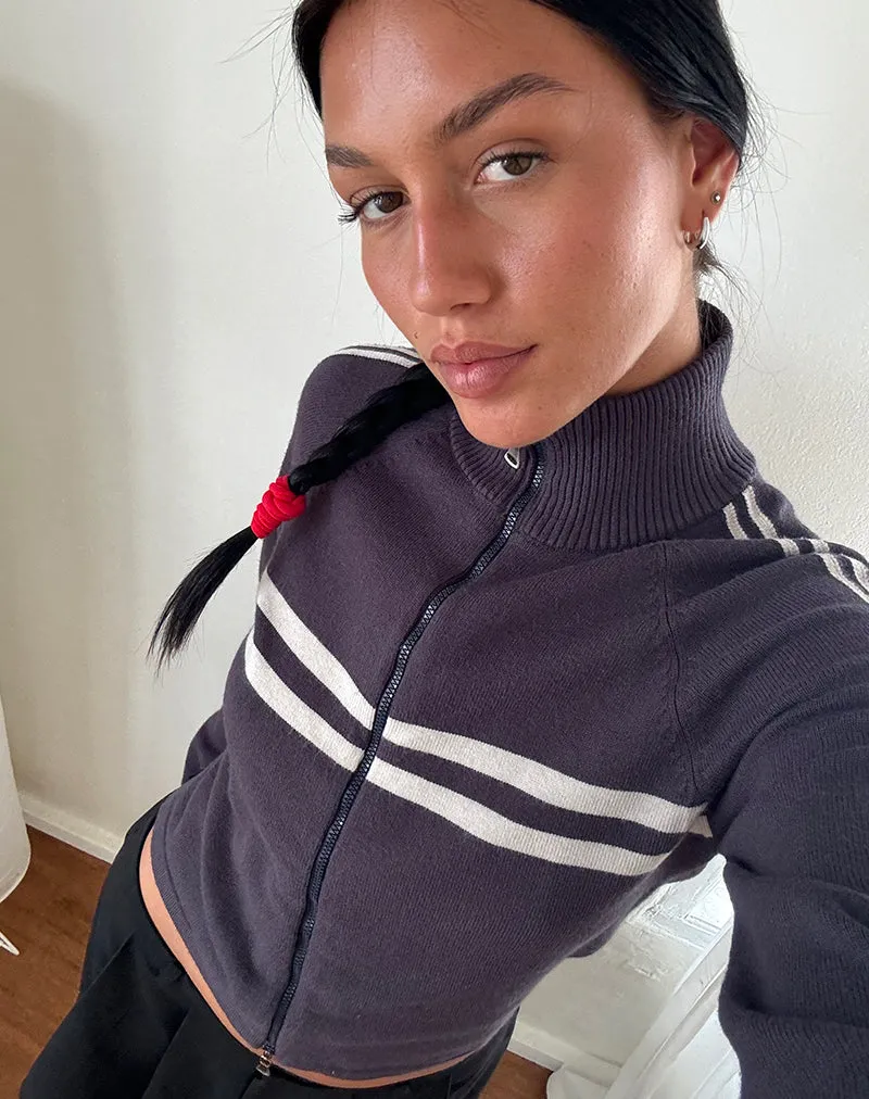 Talisa Sporty Zip Through Jacket In Charcoal with Light Grey Stripes sold by Motel Rocks product image thumbnail 5