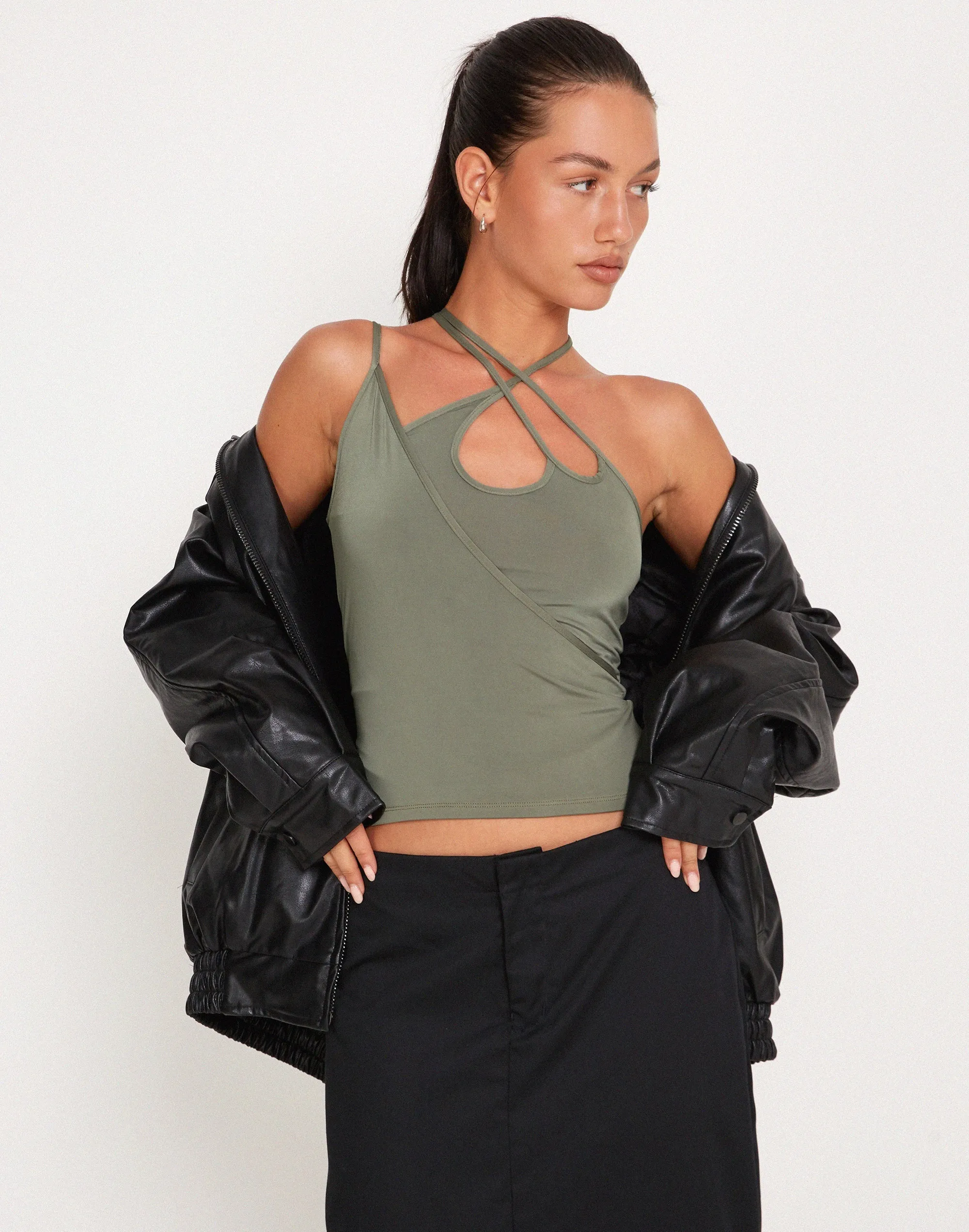 Giola Crop Top in Khaki sold by Motel Rocks