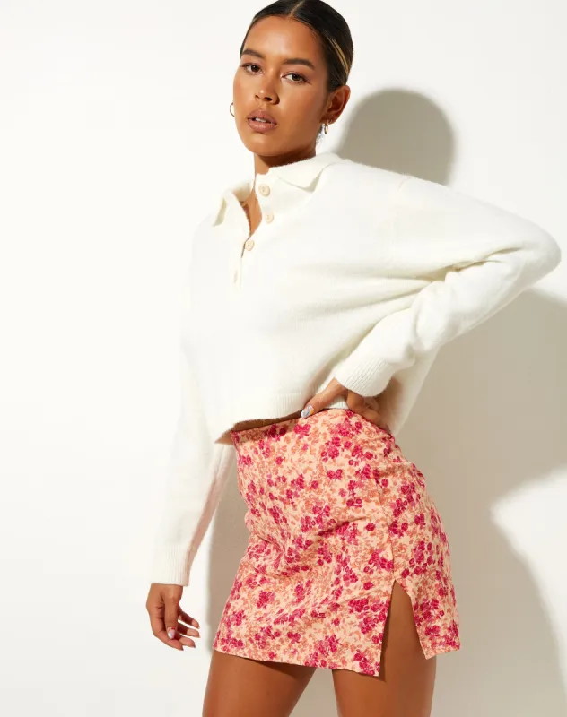 Sheny Mini Skirt in Dark Wild Flower Cantaloupe sold by Motel Rocks