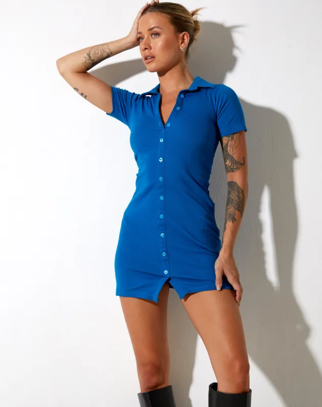 Luita Mini Dress in Rib Aqua sold by Motel Rocks