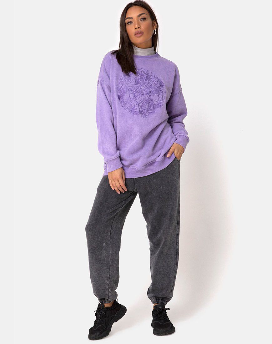 Glo Sweatshirt in Lilac Wash with Dragon Embro sold by Motel Rocks product image thumbnail 4
