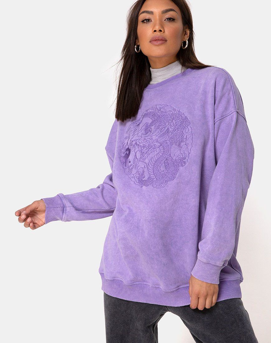 Glo Sweatshirt in Lilac Wash with Dragon Embro sold by Motel Rocks product image thumbnail 2