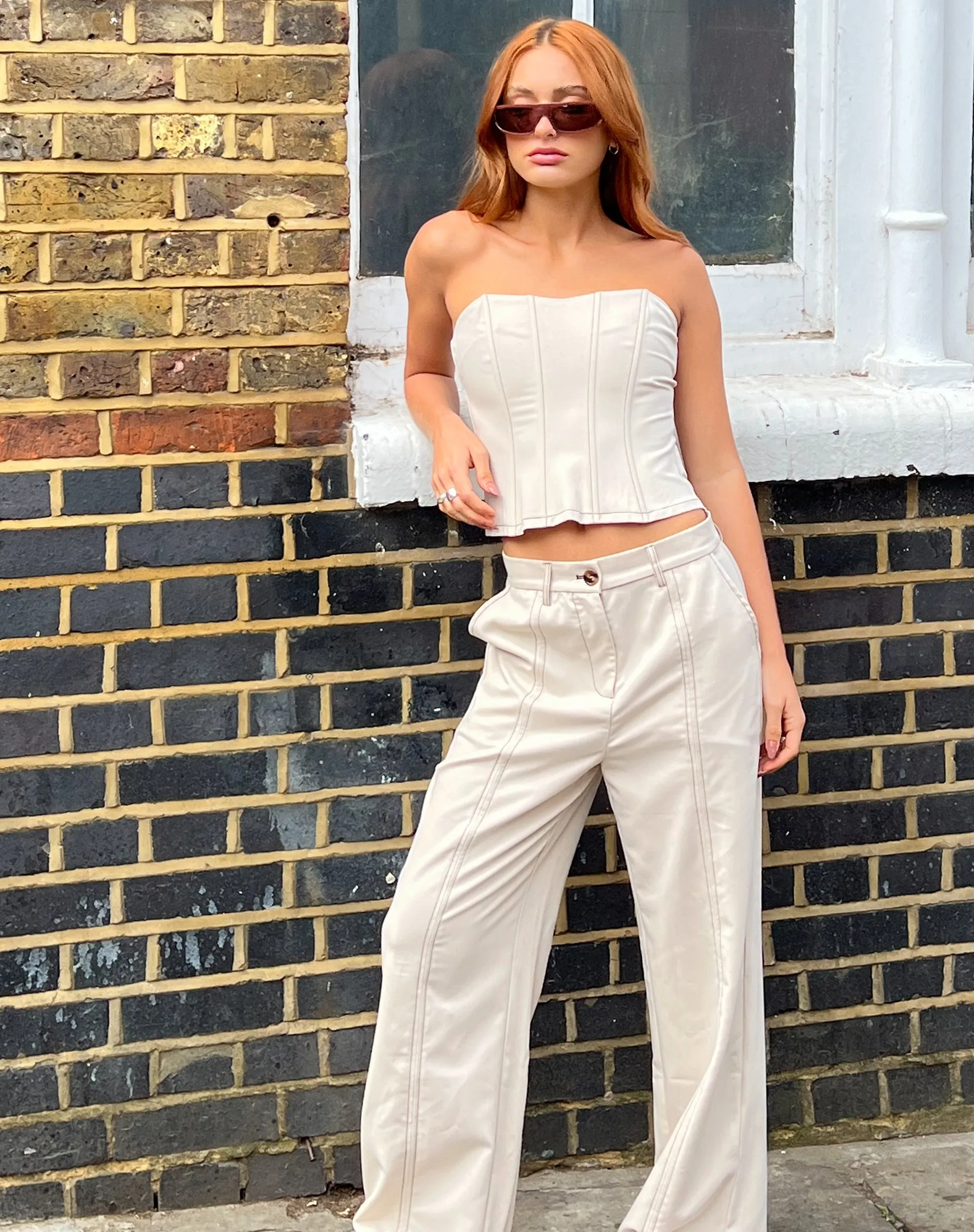 Albus Trouser in Ecru Brown Stitch sold by Motel Rocks product image thumbnail 2