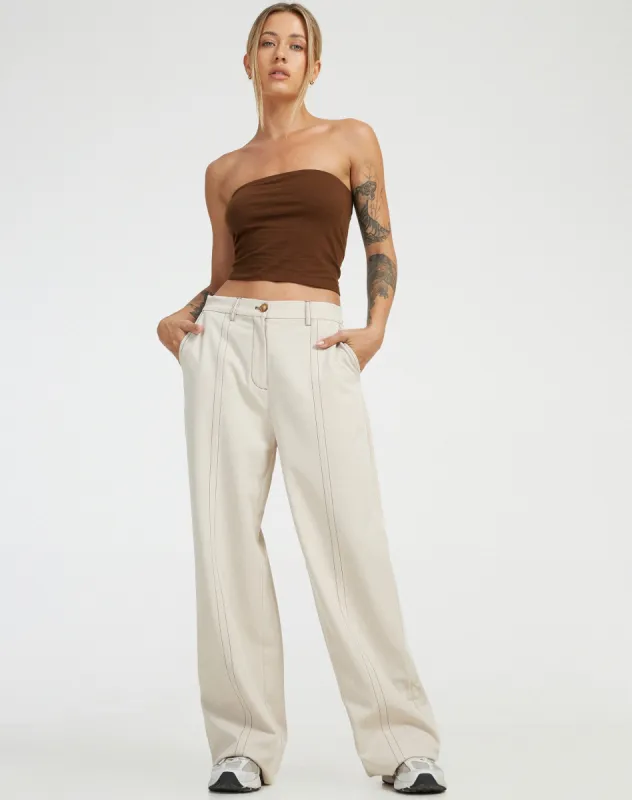 Albus Trouser in Ecru Brown Stitch sold by Motel Rocks