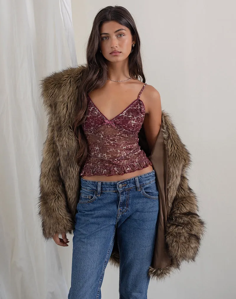 Rumaysa Top in Printed Lace and Abstract Leopard Spots sold by Motel Rocks