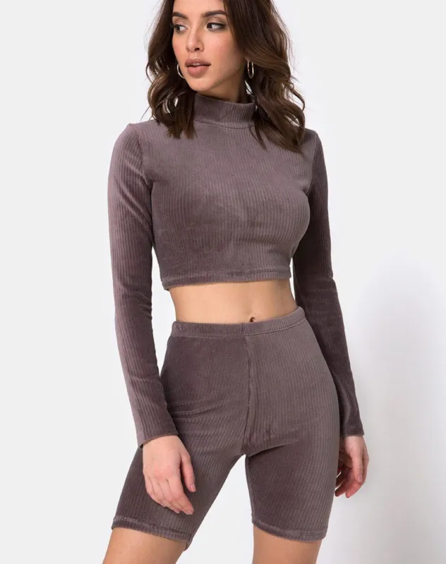 Bike Short in Mocha Rib Velvet sold by Motel Rocks