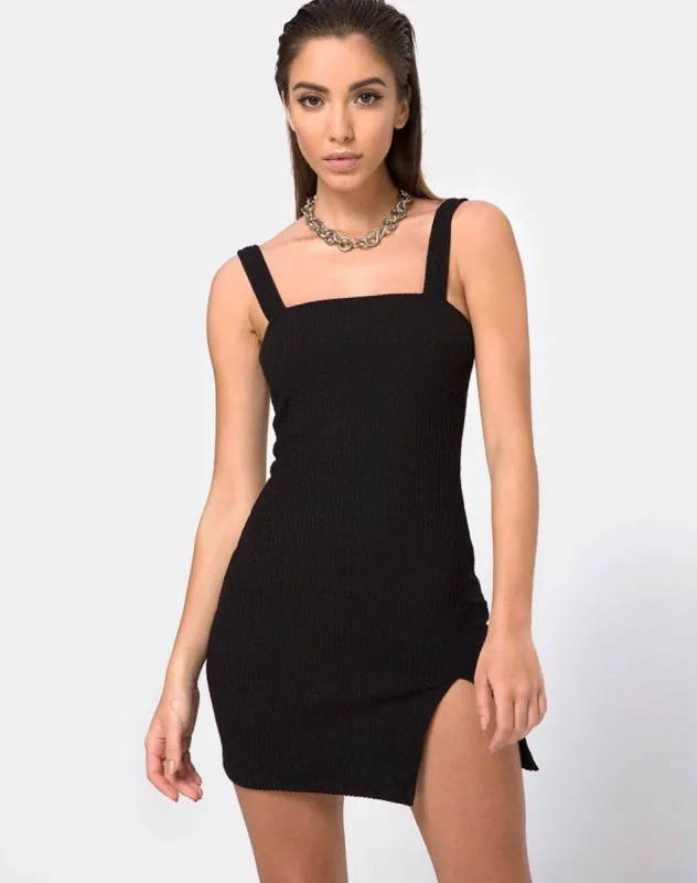 Pendan Bodycon Dress in Rib Black sold by Motel Rocks